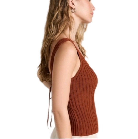 VINCE Rib Tie Back Cotton Blend Sweater Tank Top In Rust Amber Size L - Picture 3 of 14